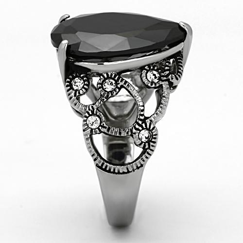 MATK1017 - High polished (no plating) Stainless Steel Ring with AAA Grade CZ in Jet