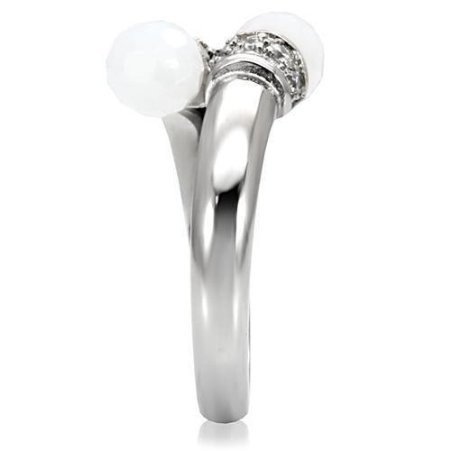MATK101 - High polished (no plating) Stainless Steel Ring with Milky CZ in White