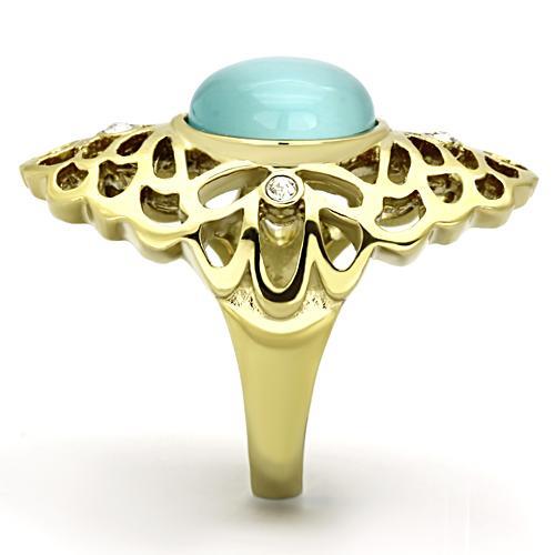 MATK1029 - IP Gold(Ion Plating) Stainless Steel Ring with Synthetic Cat Eye in Light Sapphire