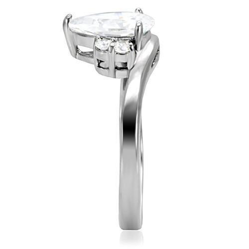 MATK102 - High polished (no plating) Stainless Steel Ring with AAA Grade CZ in Clear