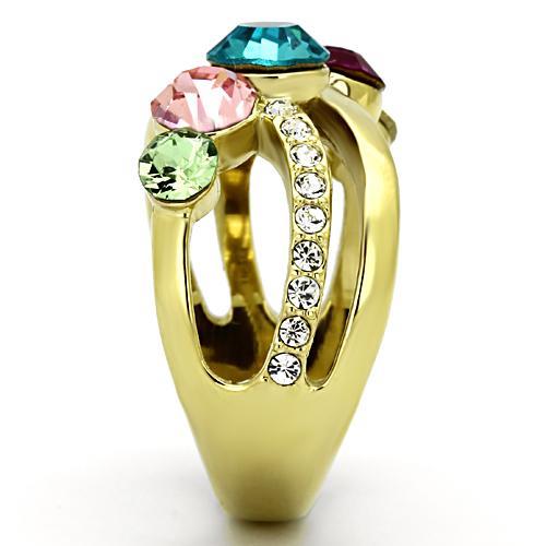 MATK1031 - IP Gold(Ion Plating) Stainless Steel Ring with Top Grade Crystal in Multi Color