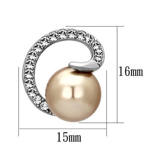 MATK1041 - High polished (no plating) Stainless Steel Earrings with Synthetic Pearl in Brown