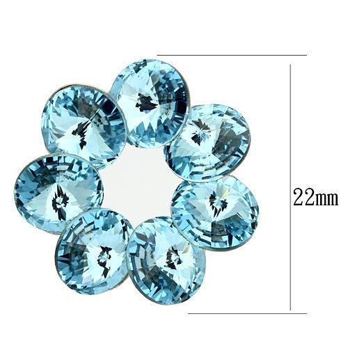 MATK1044 - High polished (no plating) Stainless Steel Earrings with Top Grade Crystal in Sea Blue