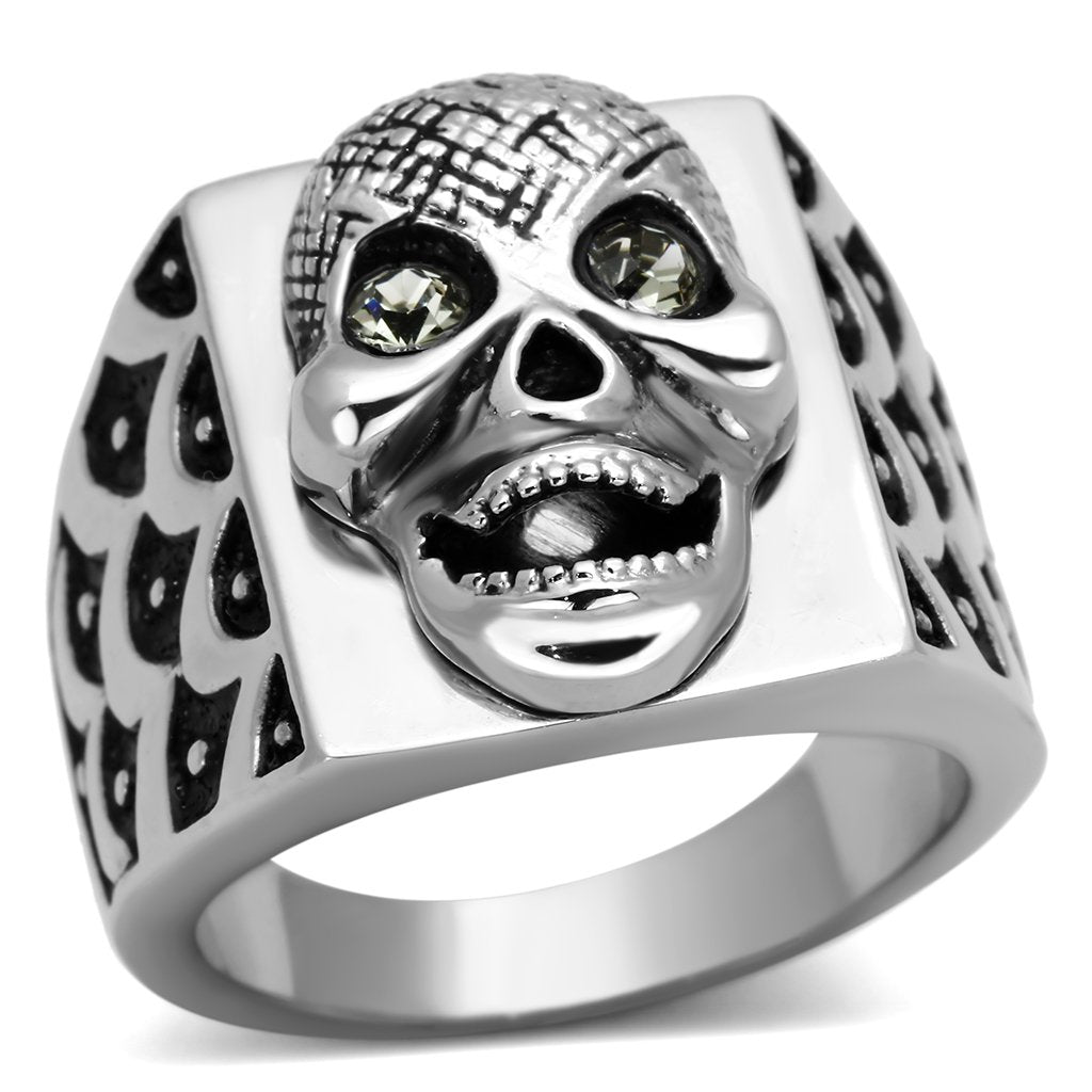MATK1056 - High polished (no plating) Stainless Steel Ring with Top Grade Crystal in Black Diamond