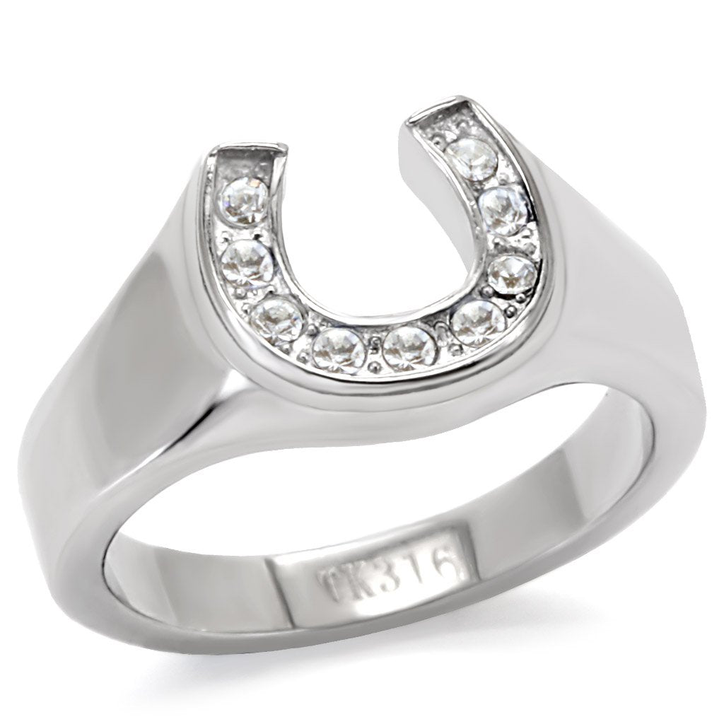 MATK10616 - High polished (no plating) Stainless Steel Ring with Top Grade Crystal in Clear