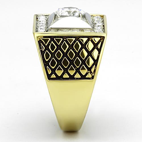 MATK1061 - Two-Tone IP Gold (Ion Plating) Stainless Steel Ring with AAA Grade CZ in Clear