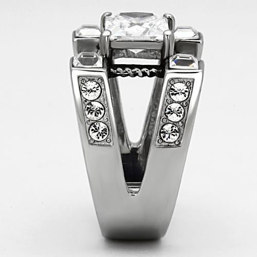 MATK1072 - High polished (no plating) Stainless Steel Ring with AAA Grade CZ in Clear
