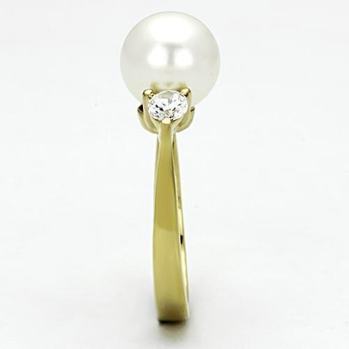 MATK1103 - IP Gold(Ion Plating) Stainless Steel Ring with Synthetic Pearl in White
