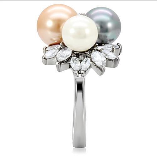 MATK114 - High polished (no plating) Stainless Steel Ring with Synthetic Pearl in Multi Color