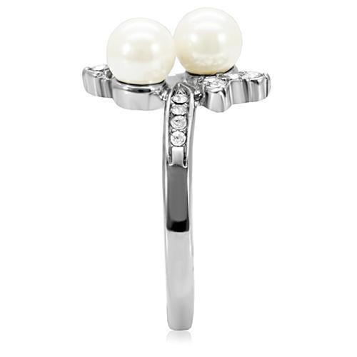 MATK116 - High polished (no plating) Stainless Steel Ring with Synthetic Pearl in White