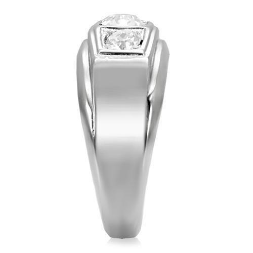 MATK119 - High polished (no plating) Stainless Steel Ring with Top Grade Crystal in Clear