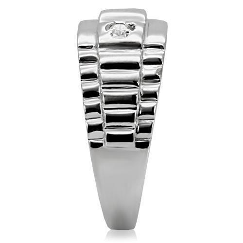 MATK120 - High polished (no plating) Stainless Steel Ring with AAA Grade CZ in Clear