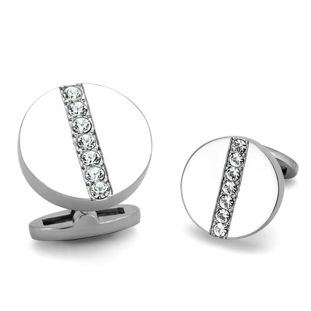 MATK1657 - High polished (no plating) Stainless Steel Cufflink with Top Grade Crystal in Clear