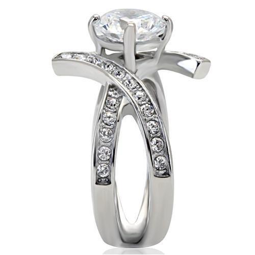 MATK169 - High polished (no plating) Stainless Steel Ring with AAA Grade CZ in Clear