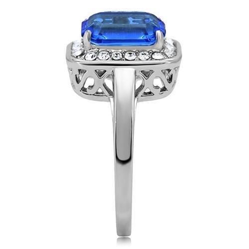 MATK178 - High polished (no plating) Stainless Steel Ring with Top Grade Crystal in Sapphire