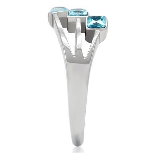 MATK180 - High polished (no plating) Stainless Steel Ring with Synthetic Synthetic Glass in Sea Blue