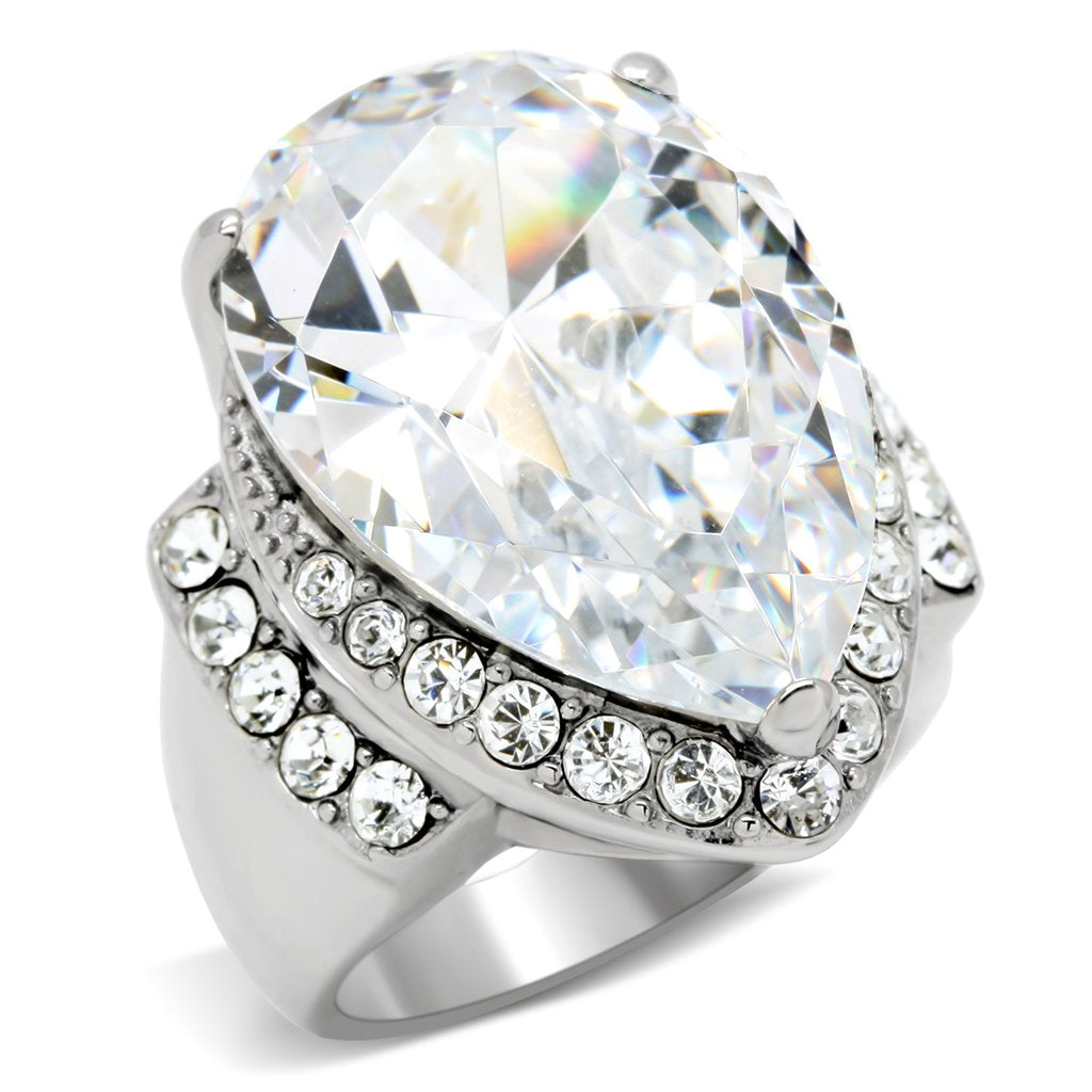MATK184 - High polished (no plating) Stainless Steel Ring with AAA Grade CZ in Clear