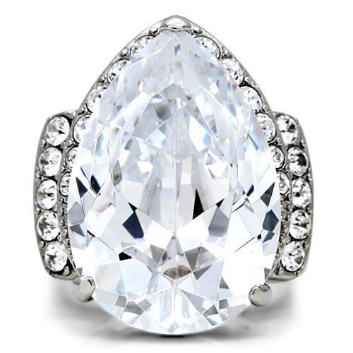 MATK184 - High polished (no plating) Stainless Steel Ring with AAA Grade CZ in Clear