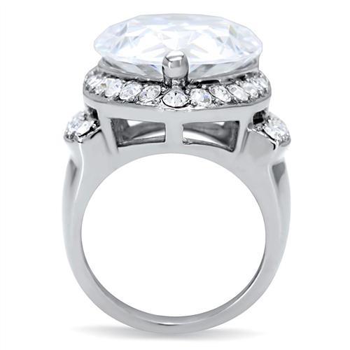 MATK184 - High polished (no plating) Stainless Steel Ring with AAA Grade CZ in Clear