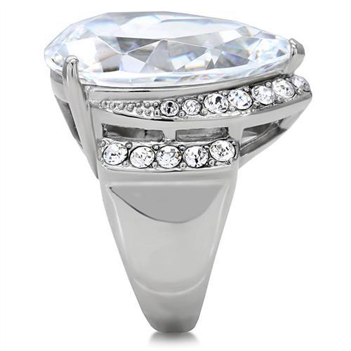 MATK184 - High polished (no plating) Stainless Steel Ring with AAA Grade CZ in Clear