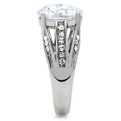 MATK187 - High polished (no plating) Stainless Steel Ring with AAA Grade CZ in Clear