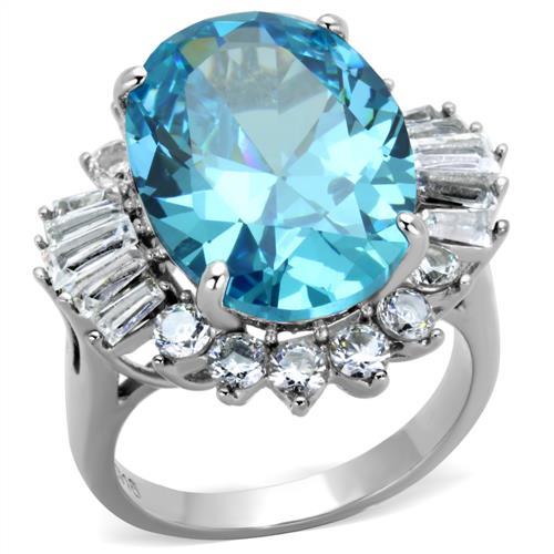 TK1885 - High polished (no plating) Stainless Steel Ring with AAA Grade CZ in Sea Blue