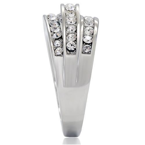 MATK188 - High polished (no plating) Stainless Steel Ring with Top Grade Crystal in Clear
