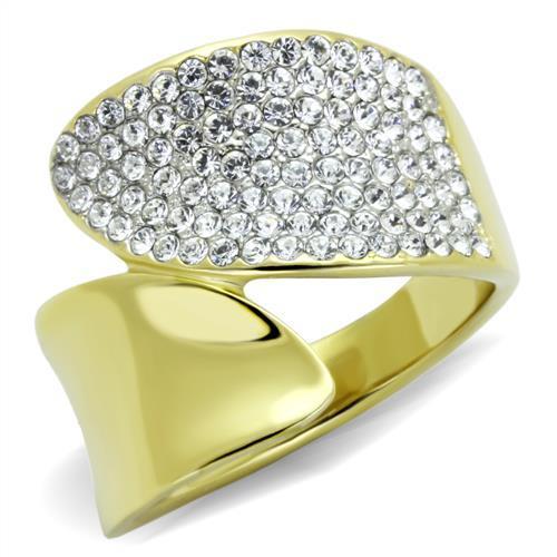 MATK1912 - Two-Tone IP Gold (Ion Plating) Stainless Steel Ring with Top Grade Crystal in Clear