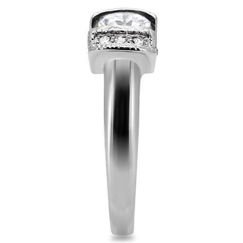 MATK194 - High polished (no plating) Stainless Steel Ring with AAA Grade CZ in Clear