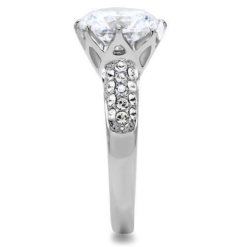MATK197 - High polished (no plating) Stainless Steel Ring with AAA Grade CZ in Clear