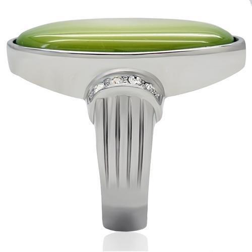 MATK211 - High polished (no plating) Stainless Steel Ring with Precious Stone Conch in Apple Green color