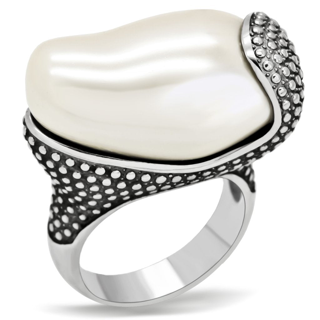 MATK212 - High polished (no plating) Stainless Steel Ring with Synthetic Synthetic Stone in White