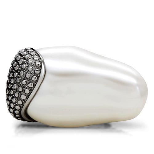 MATK212 - High polished (no plating) Stainless Steel Ring with Synthetic Synthetic Stone in White