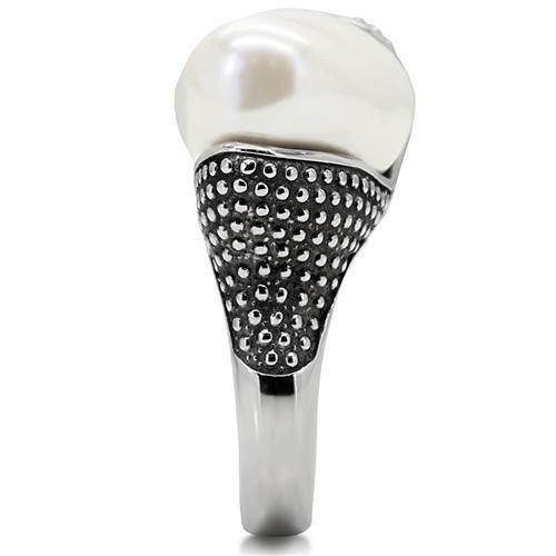 MATK212 - High polished (no plating) Stainless Steel Ring with Synthetic Synthetic Stone in White