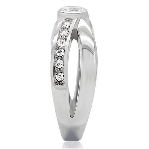MATK214 - High polished (no plating) Stainless Steel Ring with AAA Grade CZ in Clear