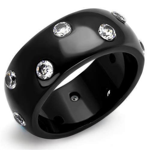 MATK2196 - IP Black(Ion Plating) Stainless Steel Ring with AAA Grade CZ in Clear