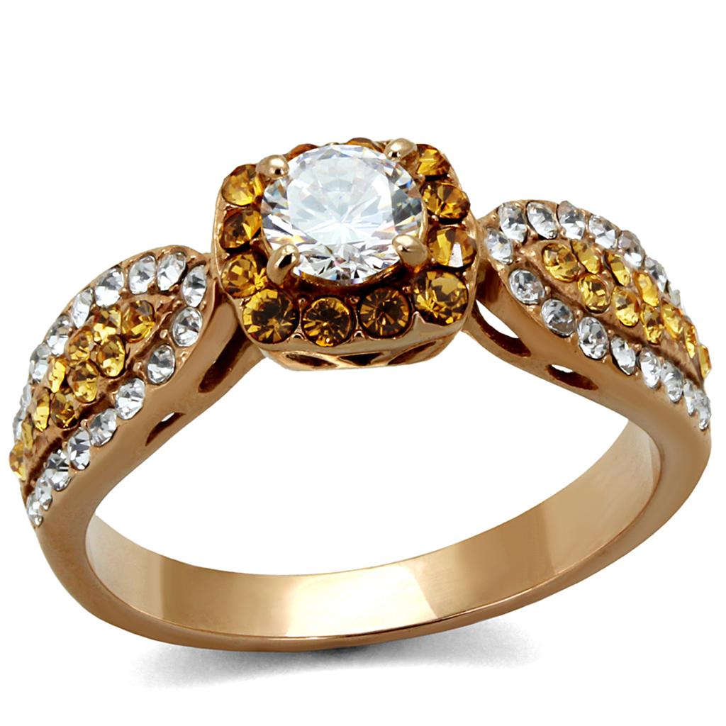 MATK2250 - IP Rose Gold(Ion Plating) Stainless Steel Ring with AAA Grade CZ in Clear