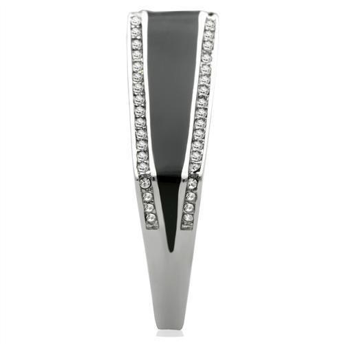 MATK232 - High polished (no plating) Stainless Steel Ring with Top Grade Crystal in Clear