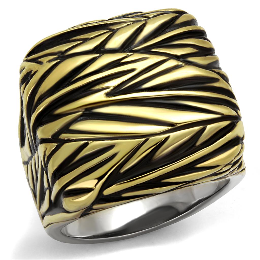 MATK2370 - Two-Tone IP Gold (Ion Plating) Stainless Steel Ring with Epoxy in Jet