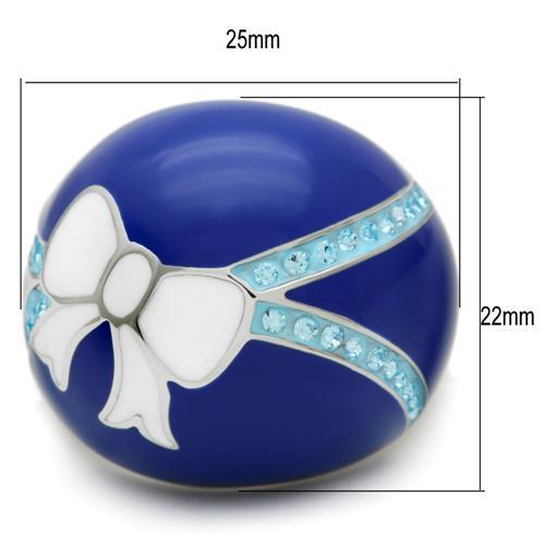 MATK245 - High polished (no plating) Stainless Steel Ring with Top Grade Crystal in Sea Blue