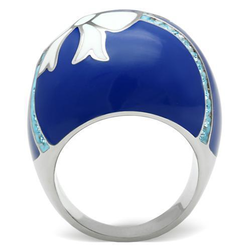 MATK245 - High polished (no plating) Stainless Steel Ring with Top Grade Crystal in Sea Blue