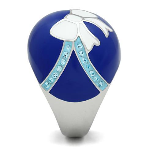 MATK245 - High polished (no plating) Stainless Steel Ring with Top Grade Crystal in Sea Blue