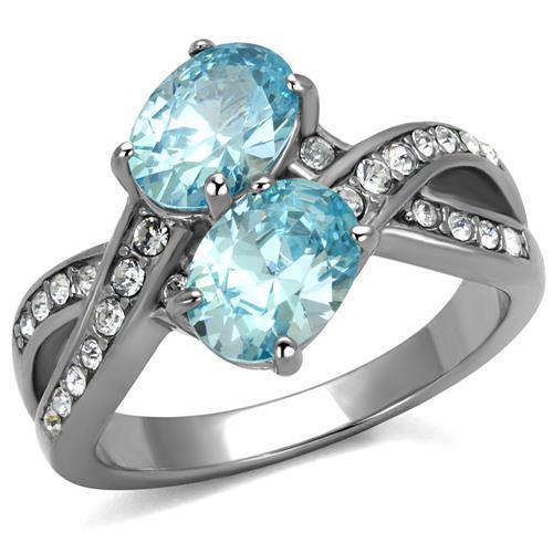 MATK2501 - High polished (no plating) Stainless Steel Ring with AAA Grade CZ in Sea Blue