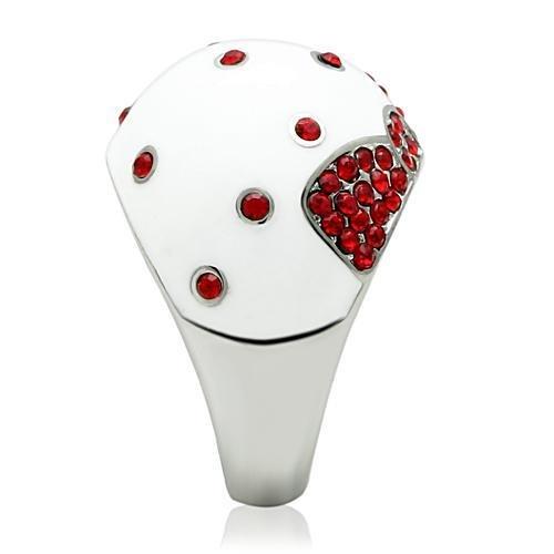 MATK260 - High polished (no plating) Stainless Steel Ring with Top Grade Crystal in Ruby
