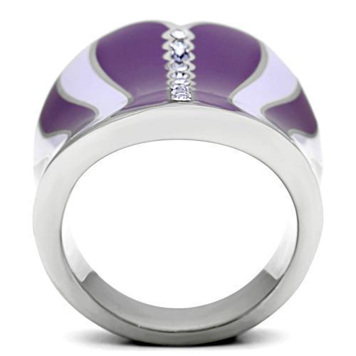 MATK262 - High polished (no plating) Stainless Steel Ring with Top Grade Crystal in Sea Blue