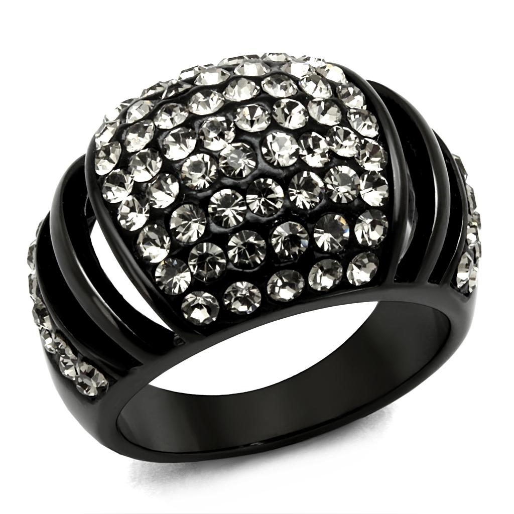 MATK2643 - IP Black(Ion Plating) Stainless Steel Ring with Top Grade Crystal in Hematite