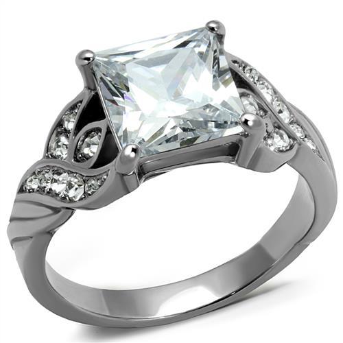 MATK2657 - High polished (no plating) Stainless Steel Ring with AAA Grade CZ in Clear