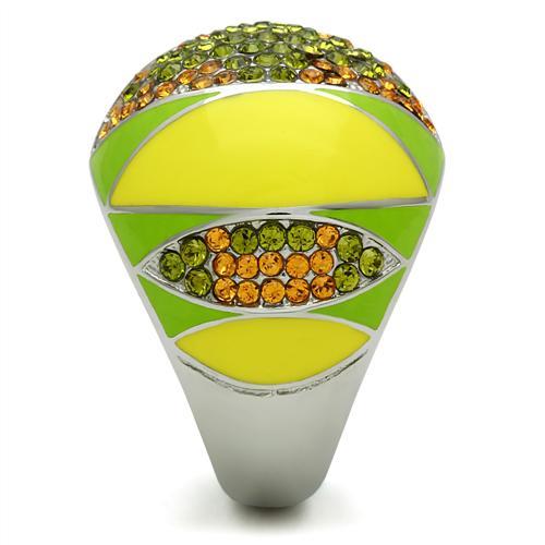 MATK266 - High polished (no plating) Stainless Steel Ring with Top Grade Crystal in Multi Color
