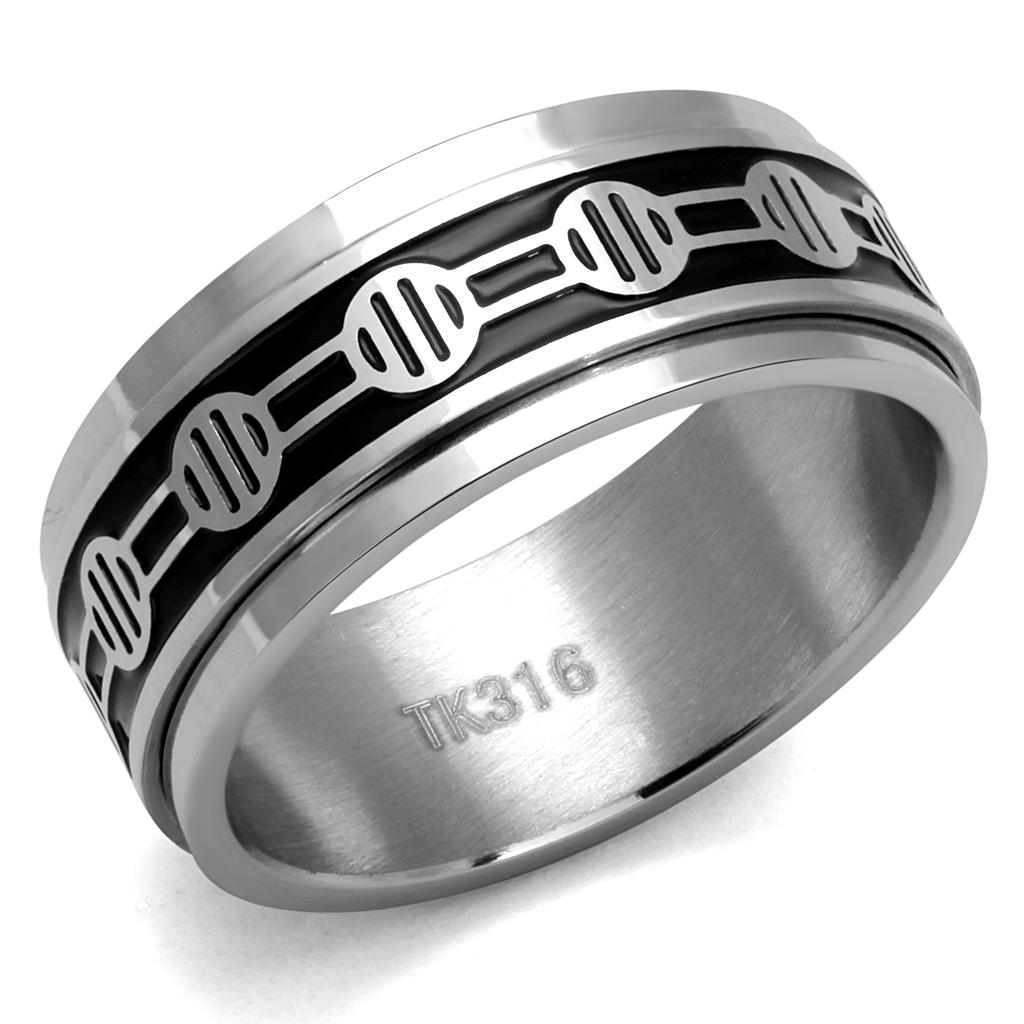 MATK2924 - High polished (no plating) Stainless Steel Ring with Epoxy in Jet