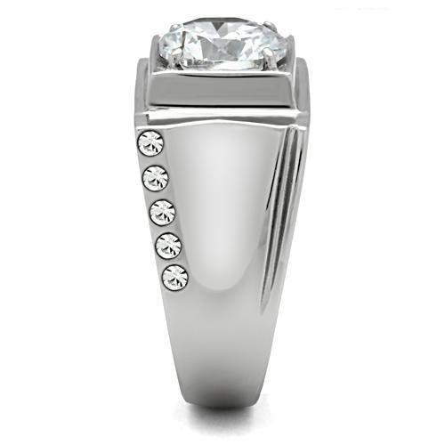 MATK311 - High polished (no plating) Stainless Steel Ring with AAA Grade CZ in Clear